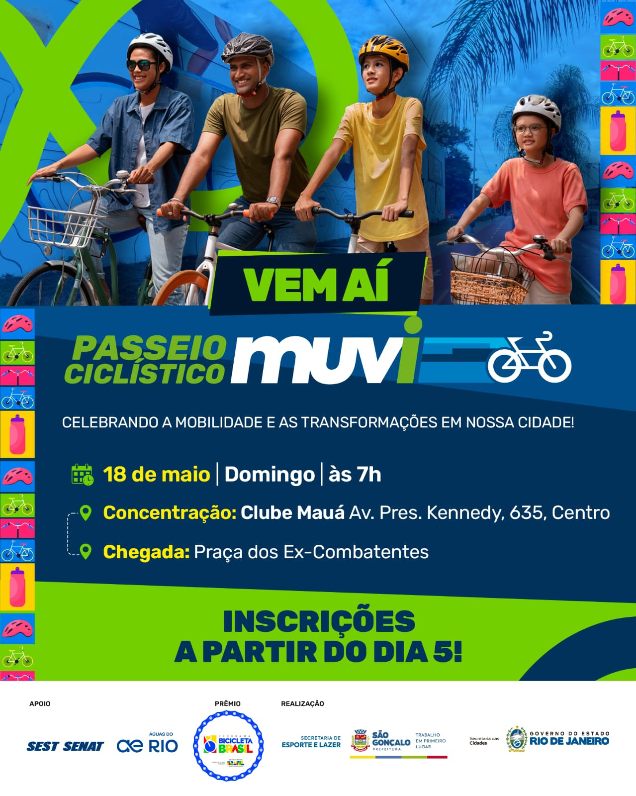 Inscrições para o 1º Passeio Ciclístico do MUVI, em São Gonçalo, estarão abertas a partir da segunda, dia 5