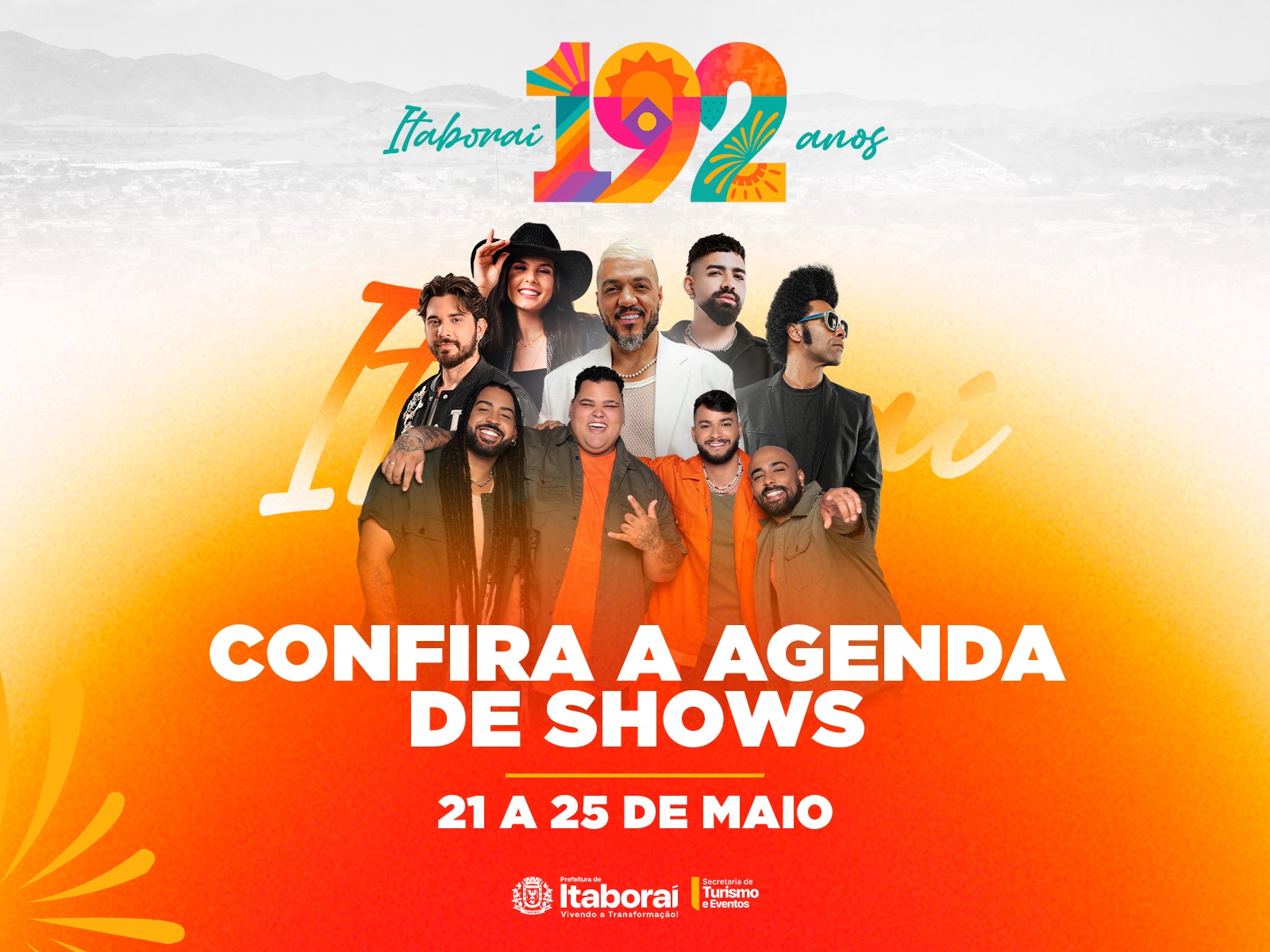 Itaboraí 192 Anos: festa contará com shows de talentos da região e grandes nomes da música brasileira a partir desta quarta-feira (21/05)