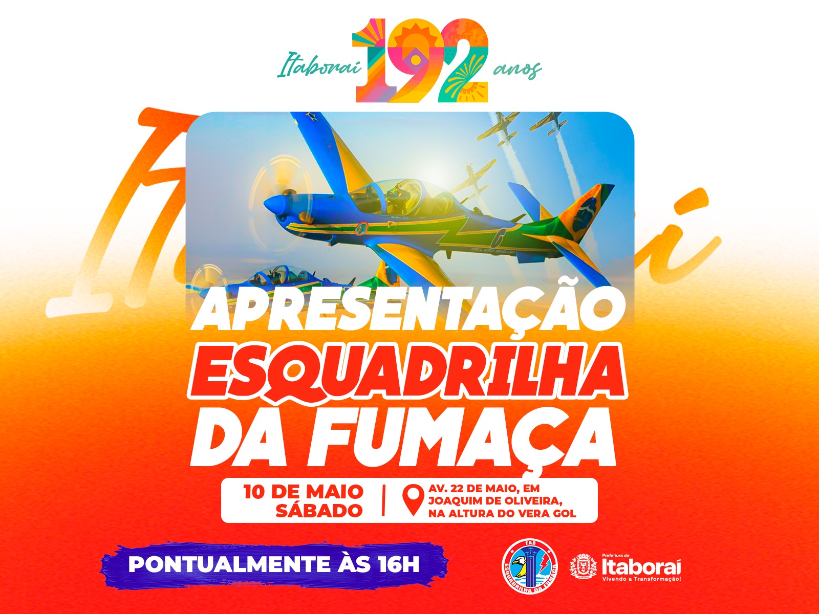 Itaboraí 192 anos: Esquadrilha da Fumaça garante espetáculo nas alturas neste sábado (10/05)