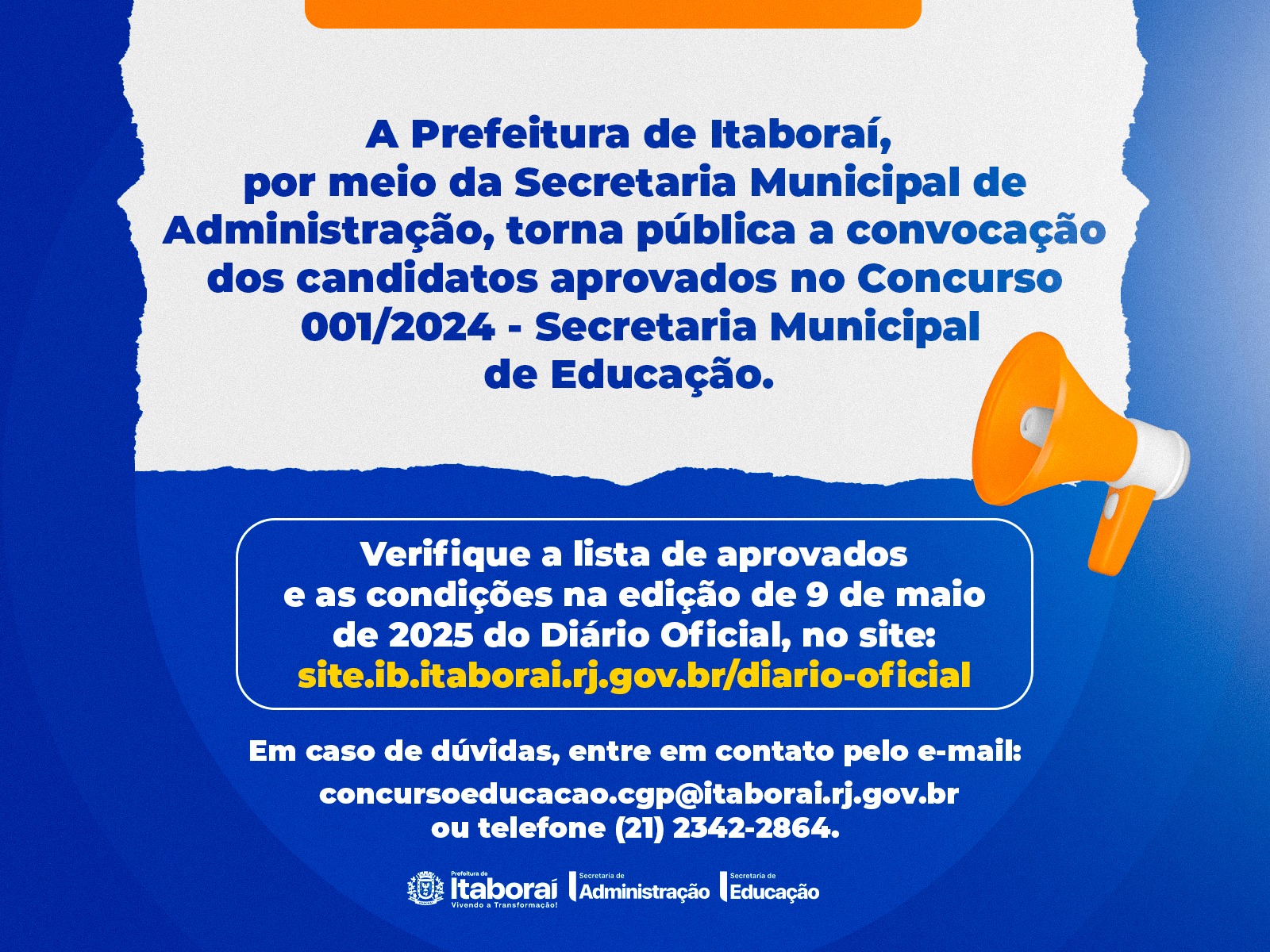 Prefeitura de Itaboraí convoca aprovados no concurso da Secretaria Municipal de Educação