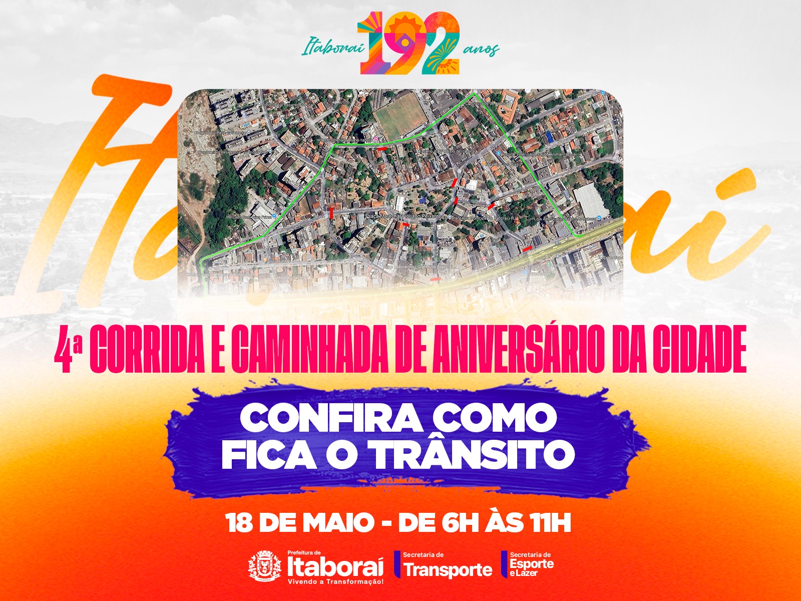 Trânsito será alterado neste domingo (18/05) para a 4ª Corrida e Caminhada em celebração aos 192 anos de Itaboraí