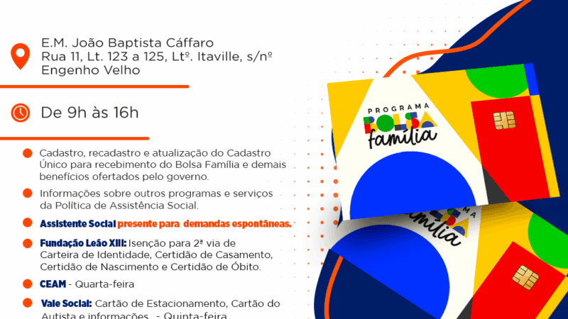 CRAS Itinerante leva serviços sociais ao bairro Engenho Velho nos dias 10, 11 e 12 de junho
