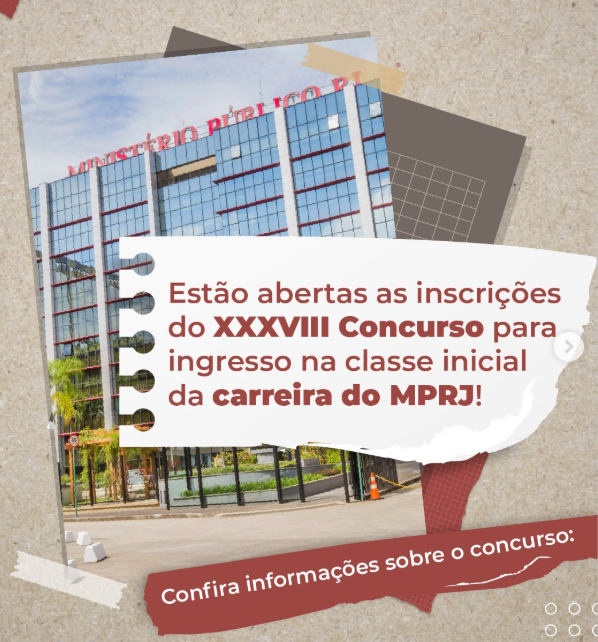 MPRJ abre inscrições para o XXXVIII Concurso para ingresso na classe inicial da carreira