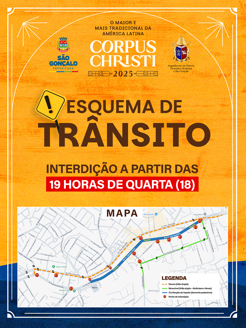 Trânsito de São Gonçalo será alterado para celebração de Corpus Christi