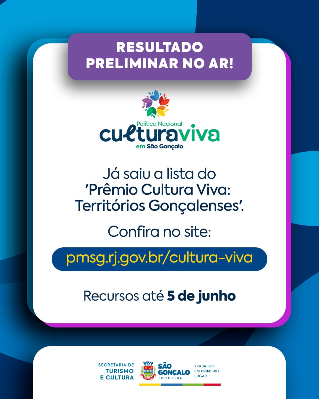 São Gonçalo divulga resultado preliminar do prêmio Cultura Viva