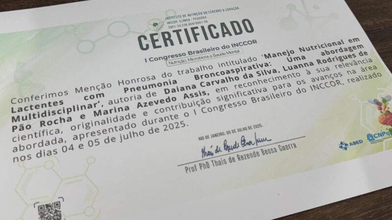 Trabalho de Maricá recebeu menção honrosa no I Congresso Brasileiro do Instituto de Nutrição do Cérebro e Coração
