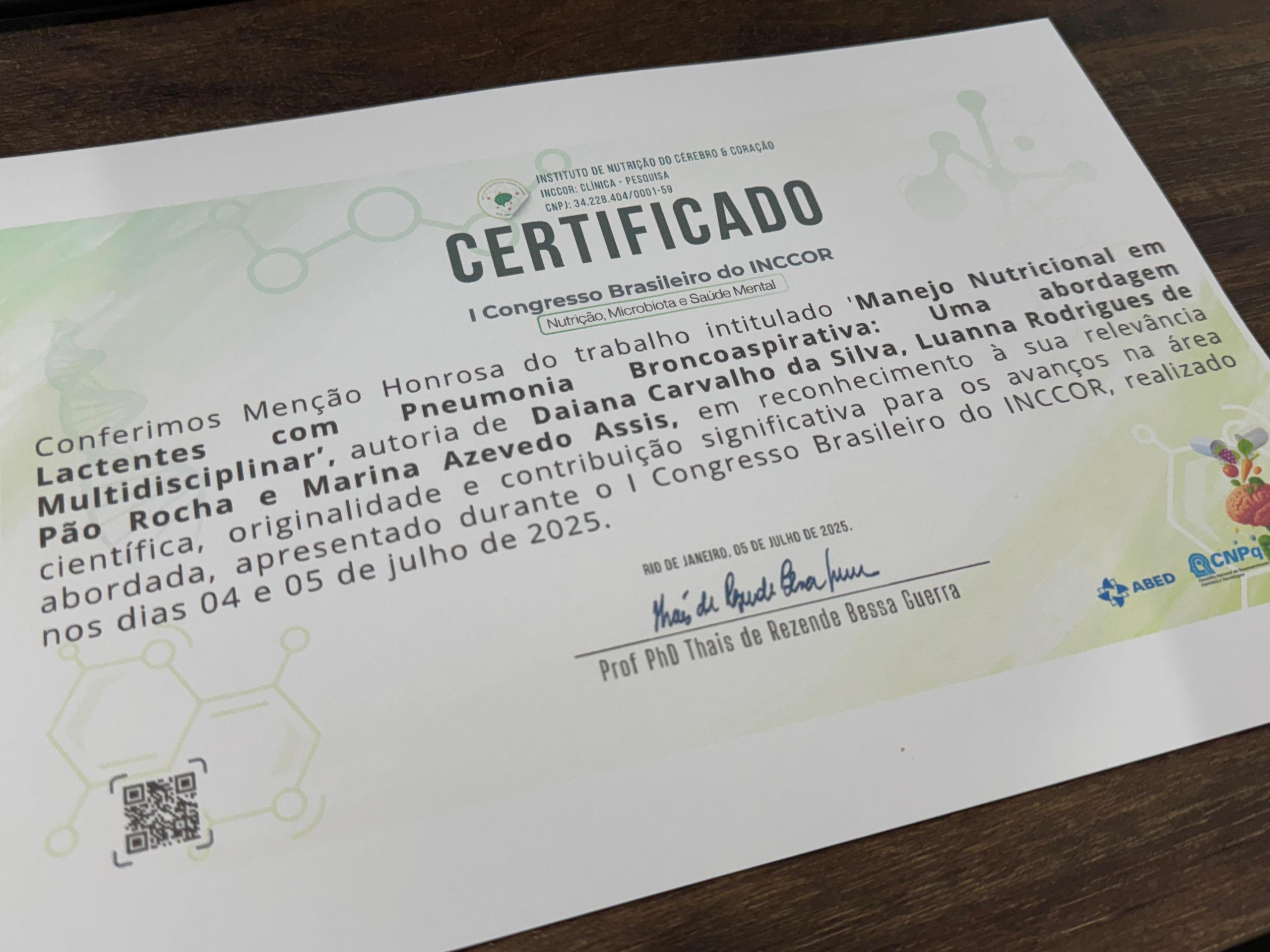 Trabalho de Maricá recebeu menção honrosa no I Congresso Brasileiro do Instituto de Nutrição do Cérebro e Coração
