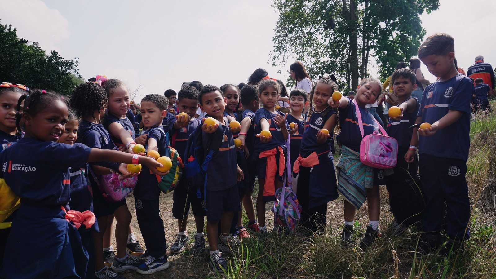 Alunos da rede municipal visitam produção de laranjas que abastecem a merenda escolar em Itaboraí