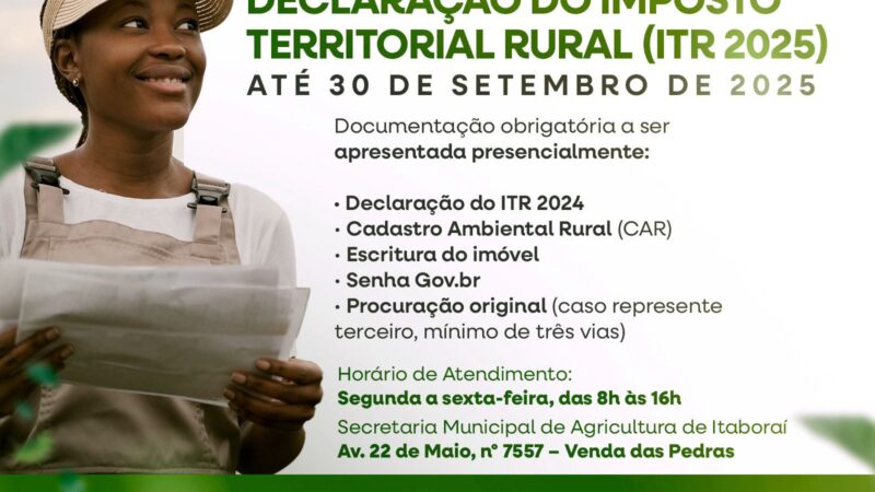 Itaboraí inicia período de declaração do Imposto Territorial Rural 2025