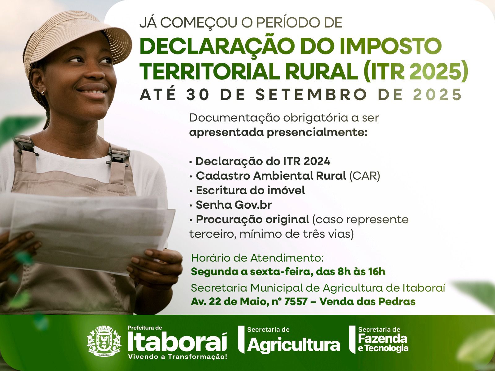 Itaboraí inicia período de declaração do Imposto Territorial Rural 2025