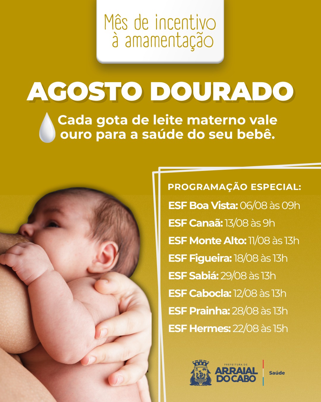 Secretaria de Saúde de Arraial do Cabo promove ações do Agosto Dourado nas unidades de saúde