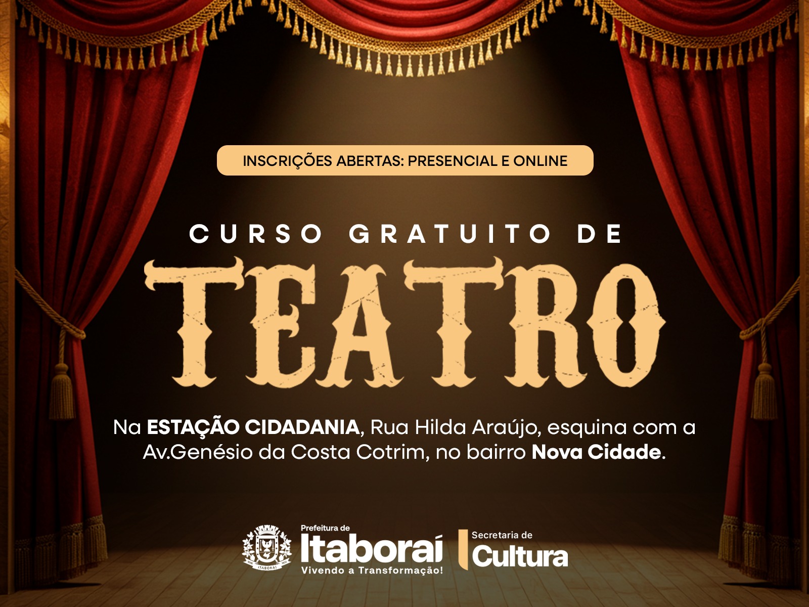 Prefeitura de Itaboraí oferece curso gratuito de teatro na Estação Cidadania