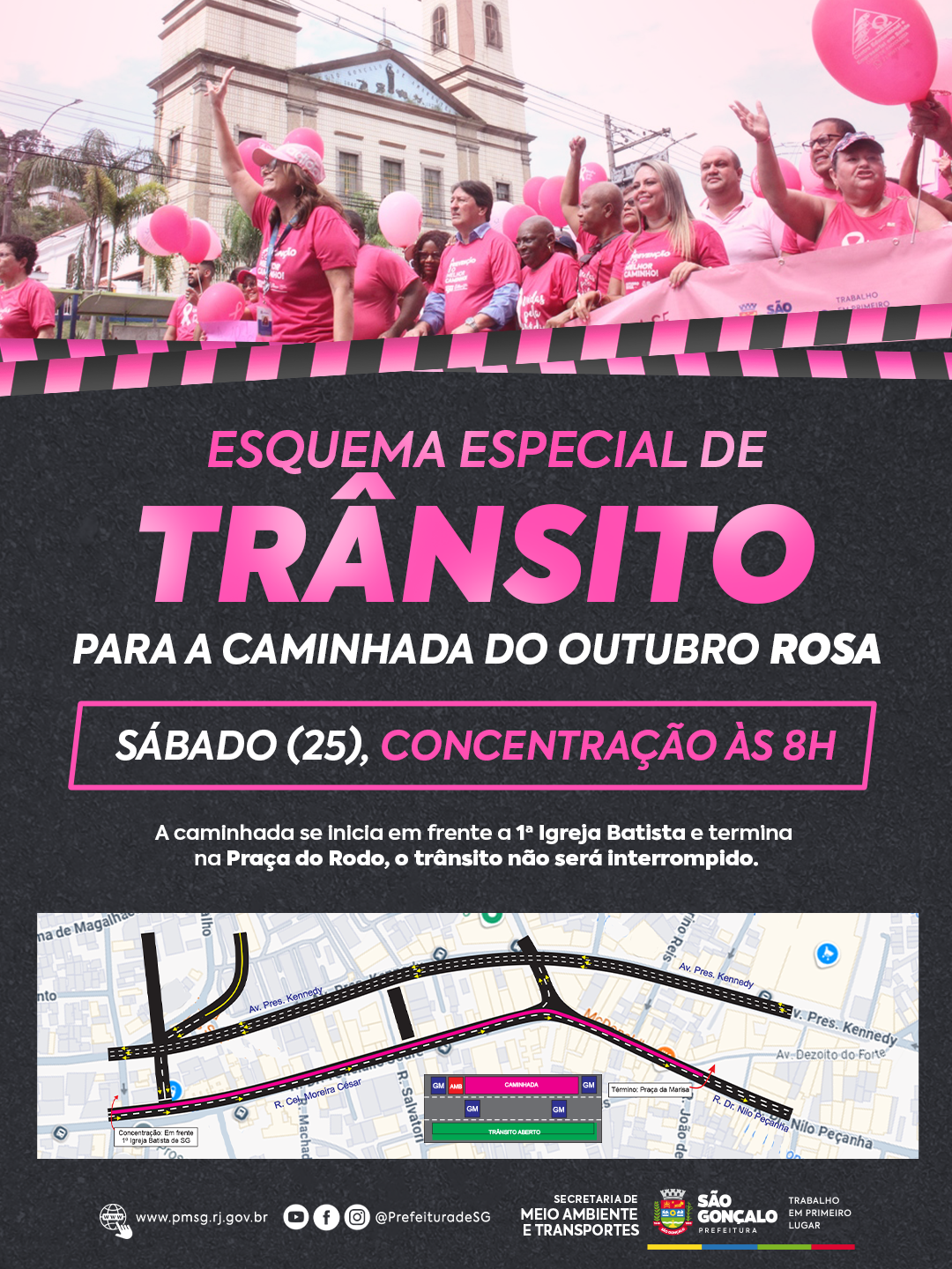 Prefeitura divulga esquema de trânsito para Caminhada do Outubro Rosa