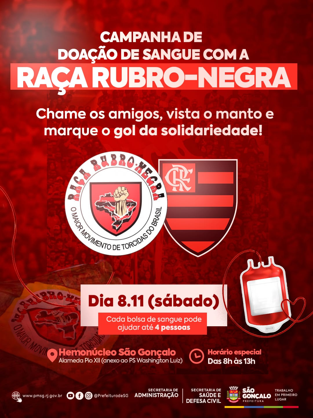 São Gonçalo recebe a Torcida Organizada Rubro-Negra para doação de sangue