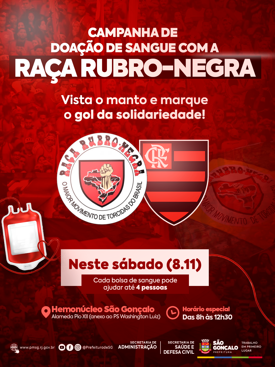 São Gonçalo e Raça Rubro-Negra promovem campanha de doação de sangue 
