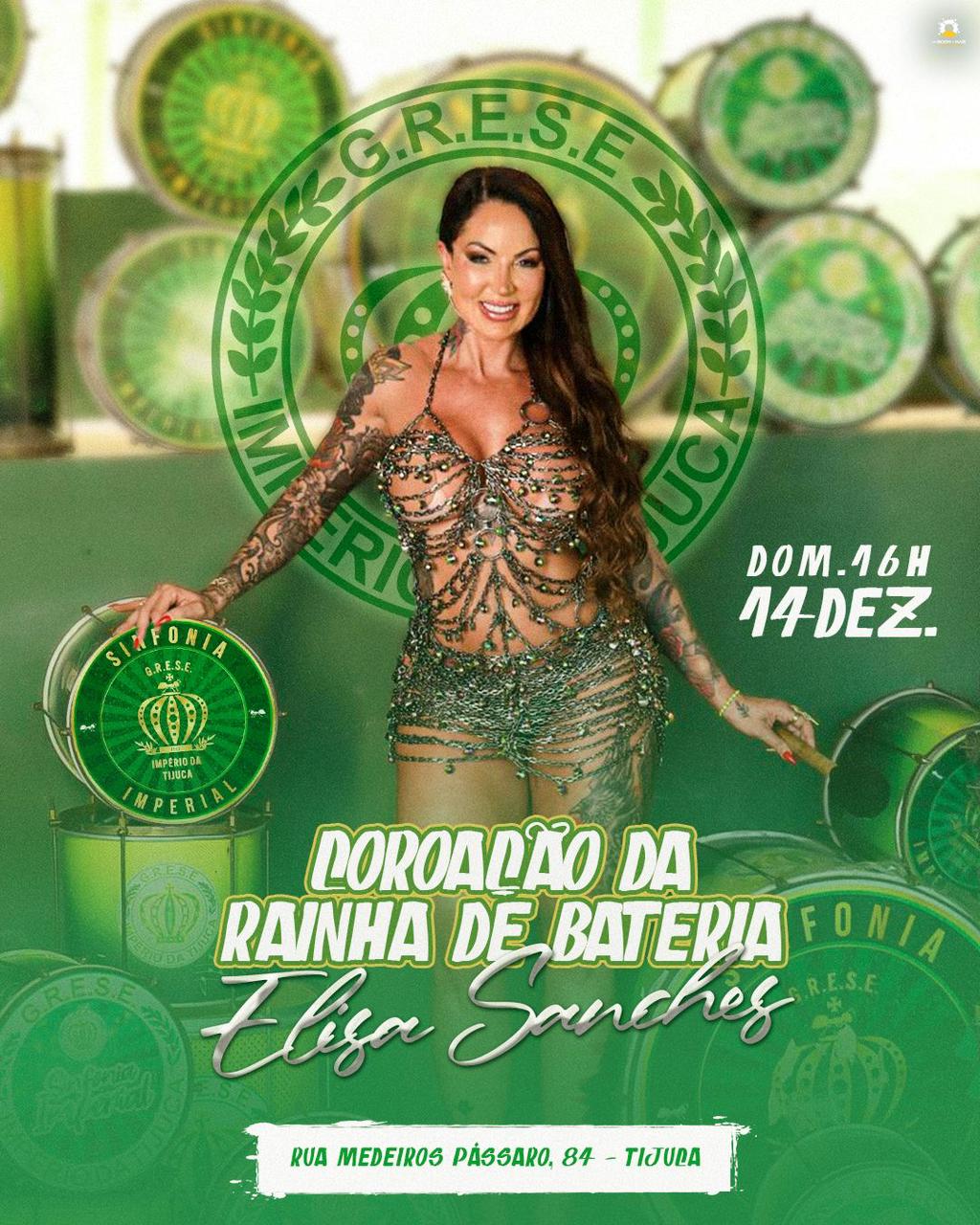 Império da Tijuca anuncia a coroação de Elisa Sanches como Rainha de Bateria