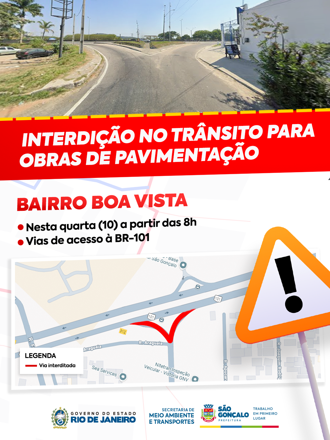Prefeitura de São Gonçalo realiza nova interdição para obras de pavimentação no Boa Vista