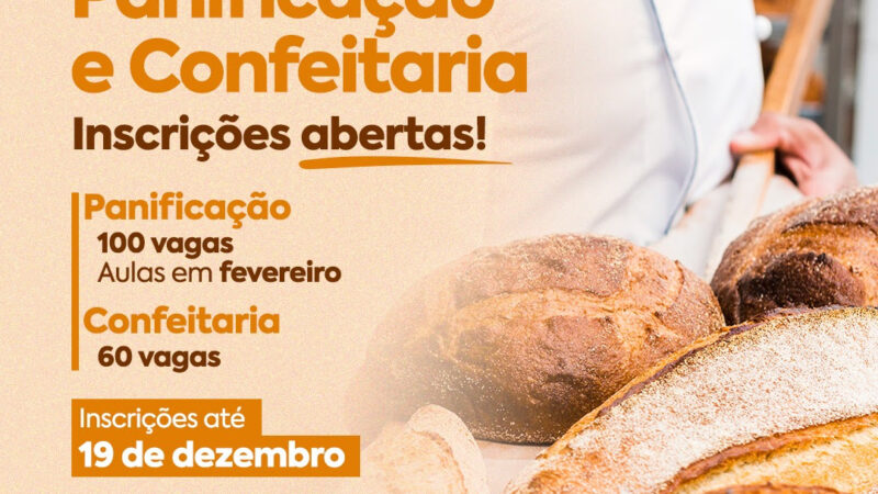 São Gonçalo inscreve para cursos de panificação e de confeitaria