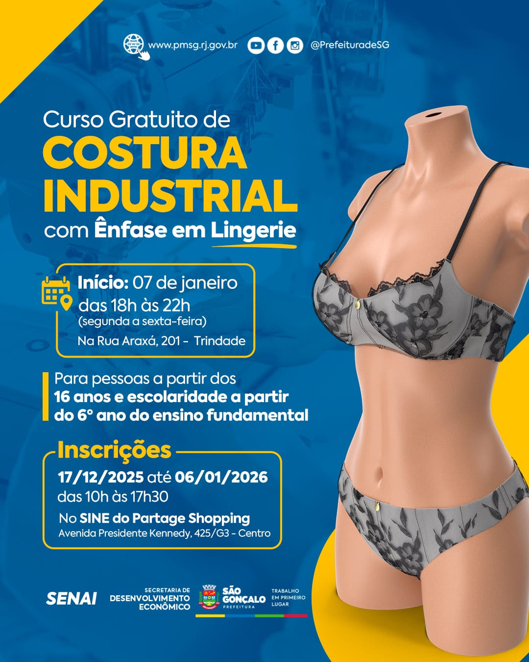Prefeitura de São Gonçalo está com vagas abertas para curso gratuito de costura industrial