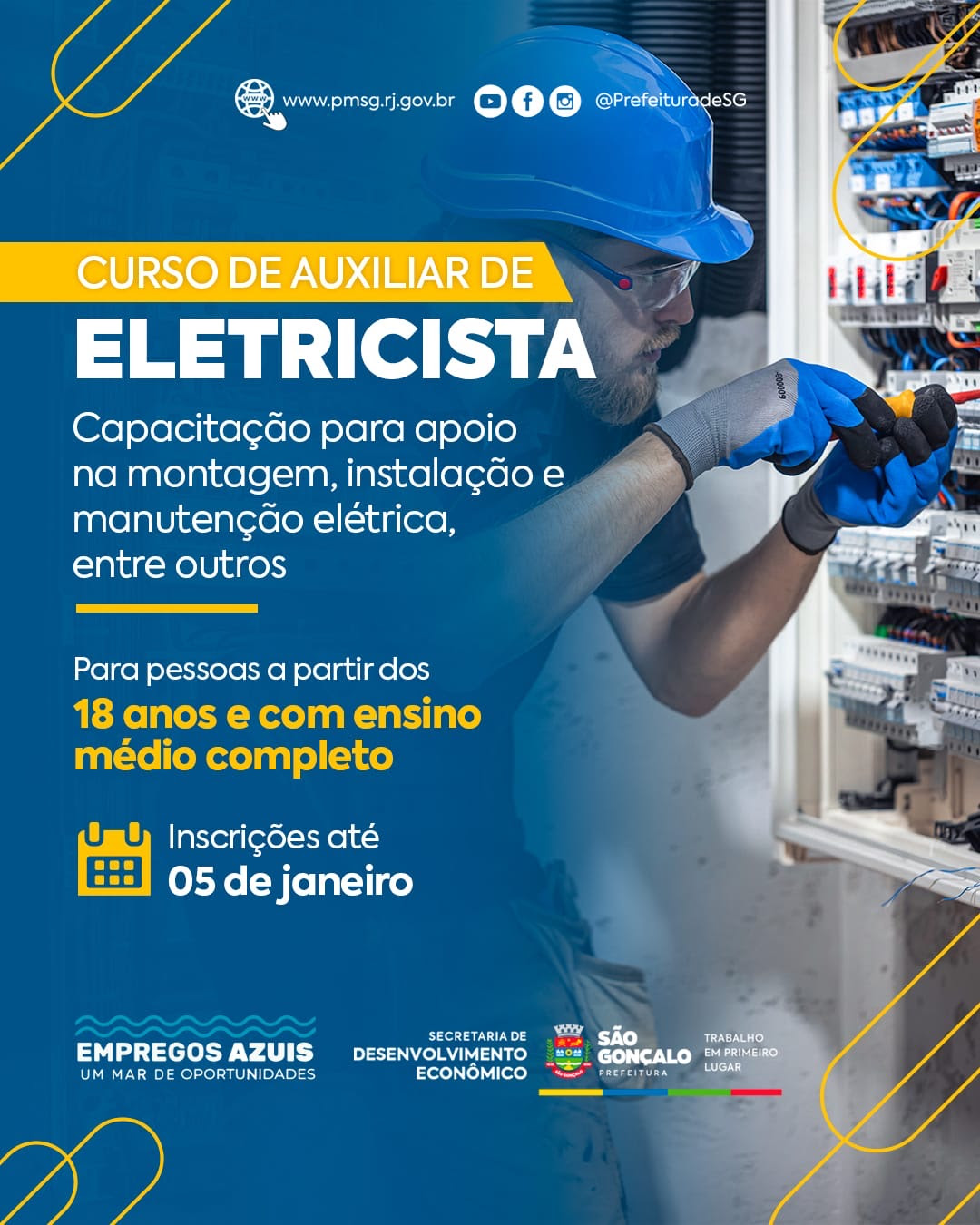 Prefeitura de São Gonçalo e Governo do Estado oferecem curso gratuito de auxiliar de eletricista