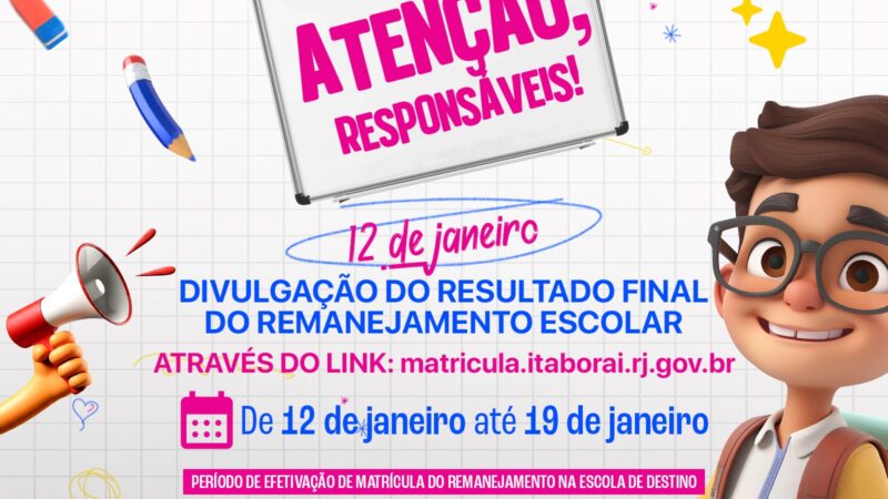 Prefeitura de Itaboraí divulga resultado final do remanejamento escolar a partir de 12 de janeiro