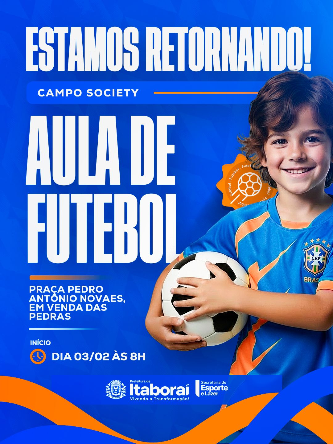 Prefeitura de Itaboraí retoma aulas gratuitas de futebol no Campo Society de Venda das Pedras