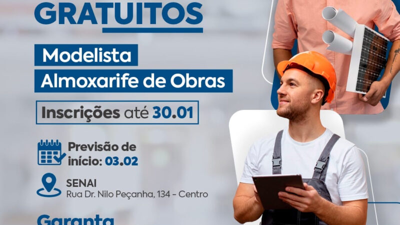 Prefeitura e Firjan/Senai oferecem cursos gratuitos de modelista e almoxarife de obras