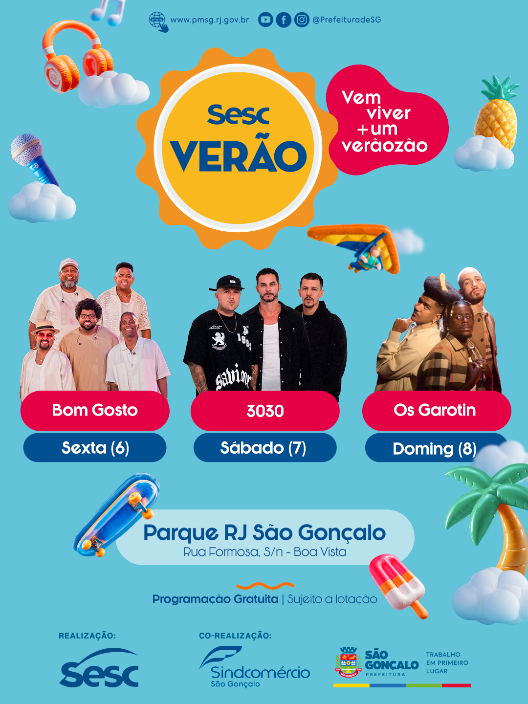 Sesc Verão São Gonçalo terá três dias de shows e programação gratuita no Parque RJ