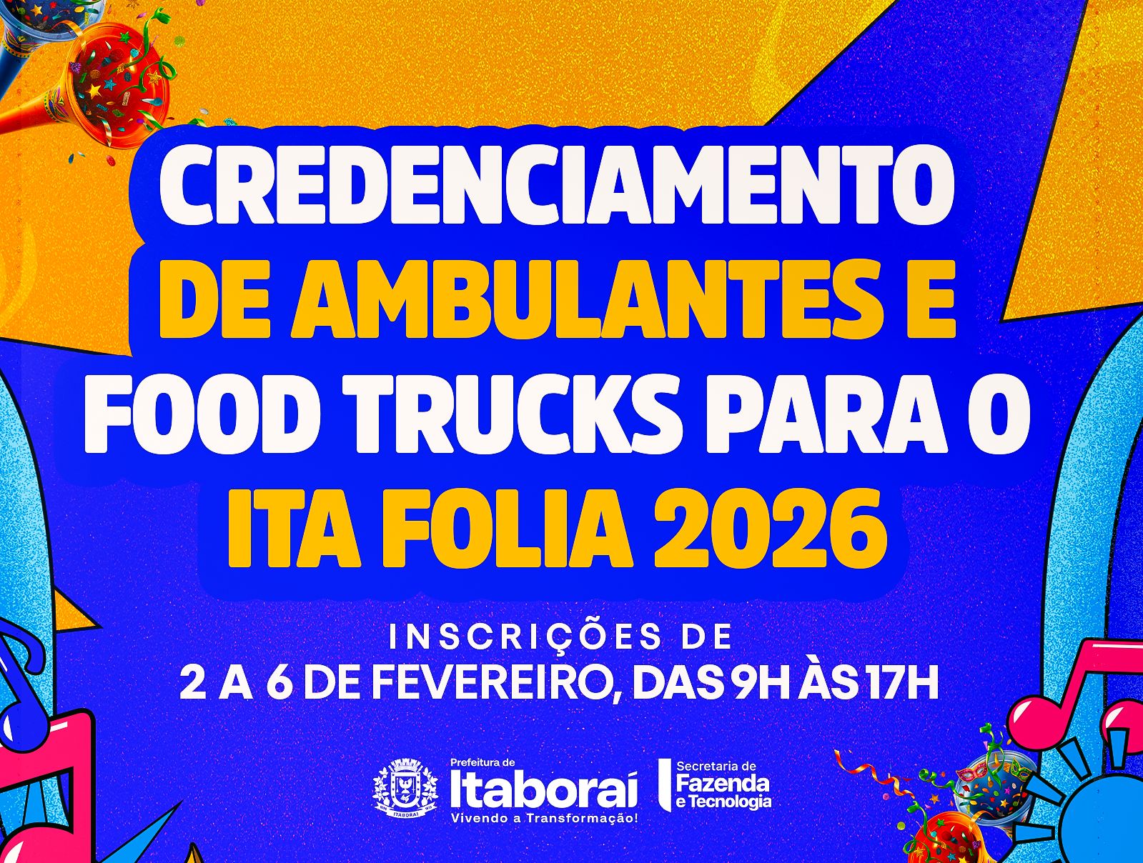 Ita Folia 2026: Itaboraí abre chamamento público para comerciantes de alimentos no Carnaval 2026