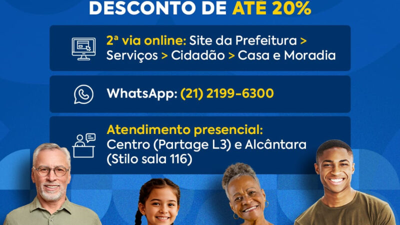 IPTU São Gonçalo: cota única com desconto de até 20% ou primeira parcela vence neste mês de fevereiro