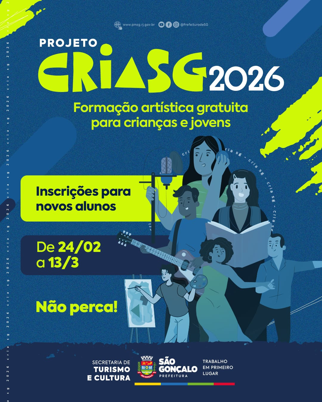 Projeto Cria SG abre inscrições para mais um ano de atividades culturais gratuitas em São Gonçalo