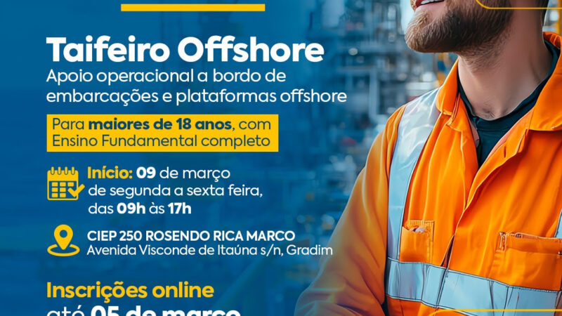 São Gonçalo abre vagas para curso gratuito de taifeiro offshore