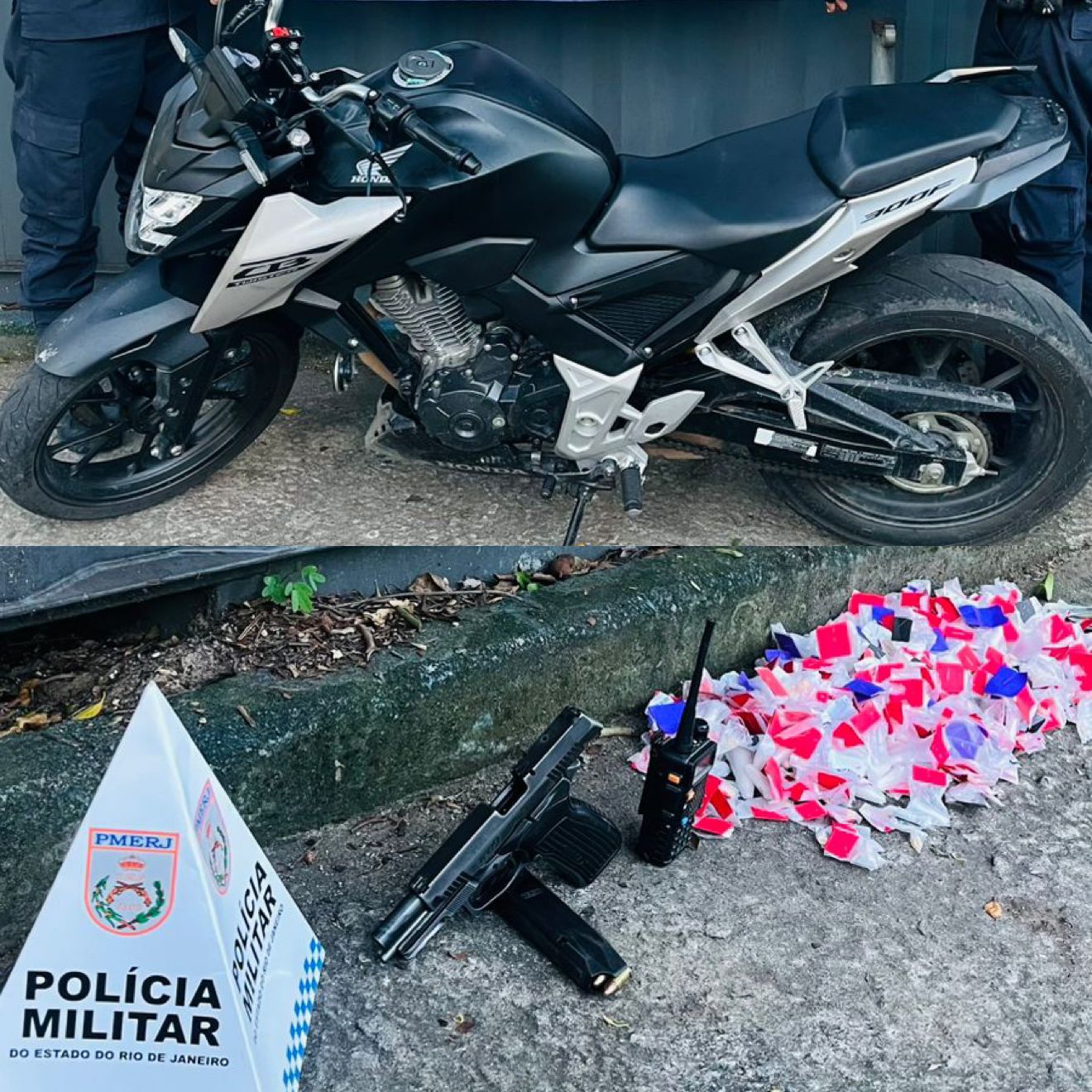 Patrulhamento preventivo do 1º BPM flagra criminosos, recupera veículo e apreende arma e drogas em ação no barro vermelho