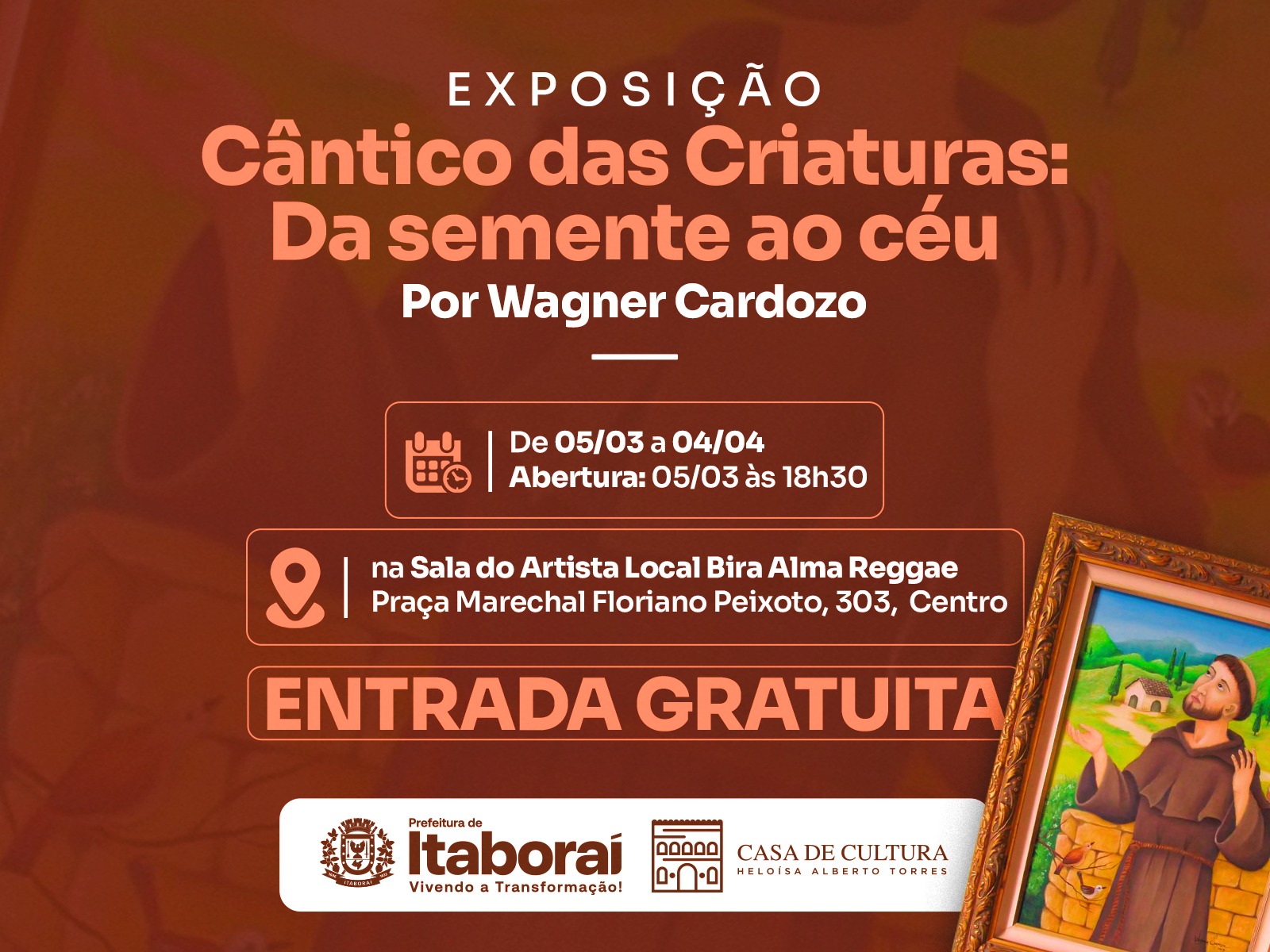 Casa de Cultura de Itaboraí recebe a exposição “Cântico das Criaturas: Da semente ao céu”, de Wagner Cardozo