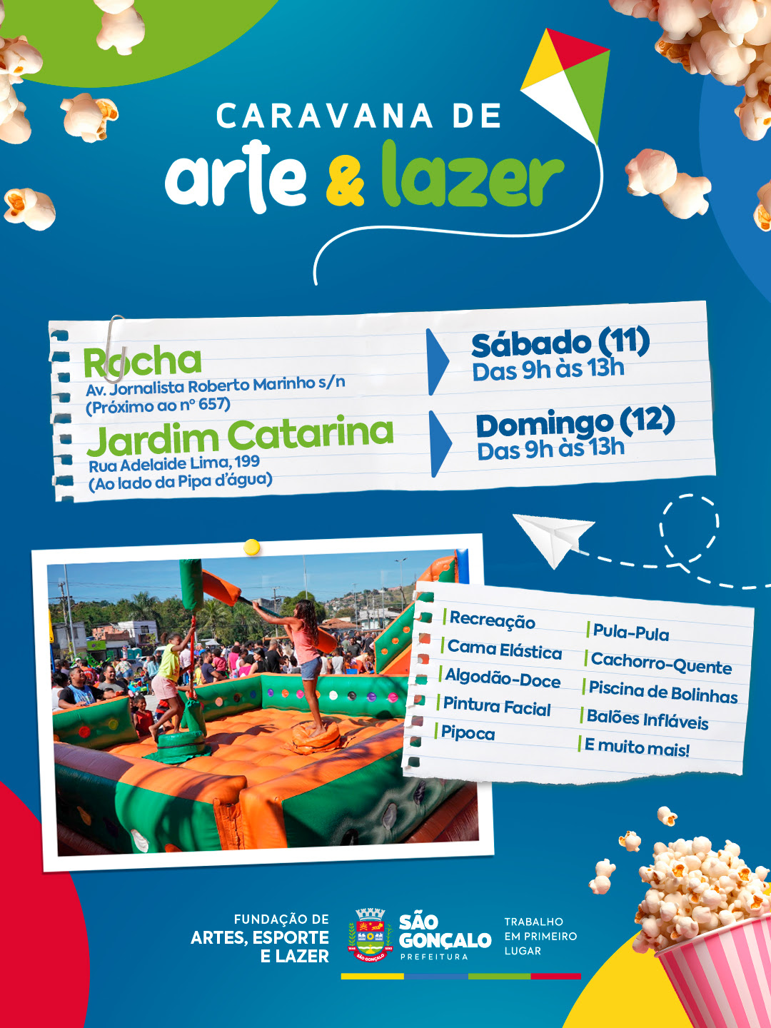 Caravana de Arte e Lazer acontece no Rocha e Jardim Catarina neste final de semana