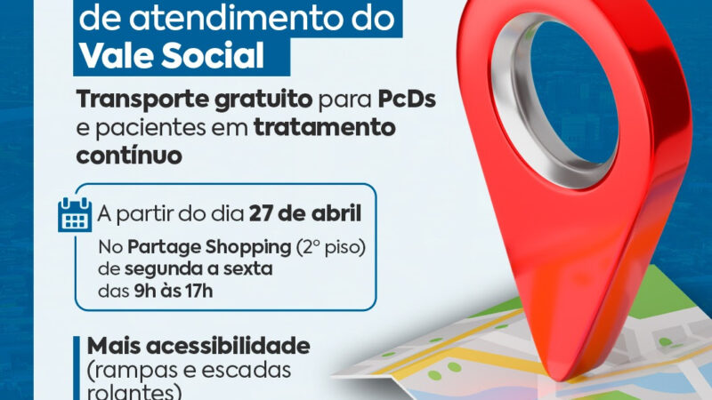Departamento de Vale Social passará a funcionar em novo endereço a partir da próxima segunda-feira (27)