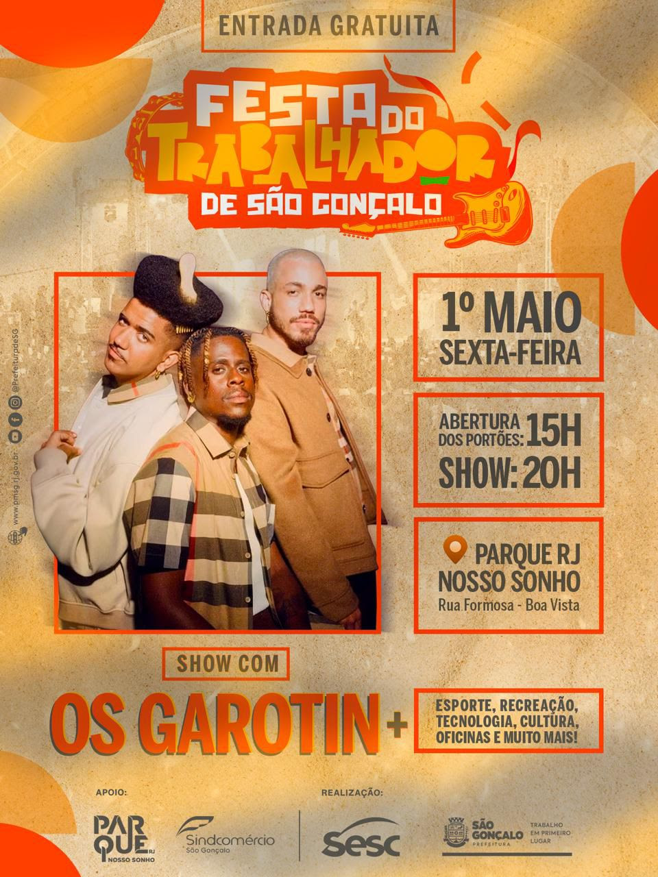 Parque RJ Nosso Sonho recebe nesta sexta-feira (1º) a Festa do Trabalhador com Os Garotin