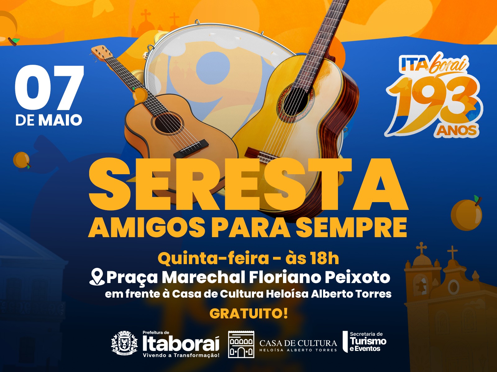 Itaboraí 193 anos: Seresta “Amigos para Sempre” celebra aniversário da cidade nesta quinta-feira (07/05)