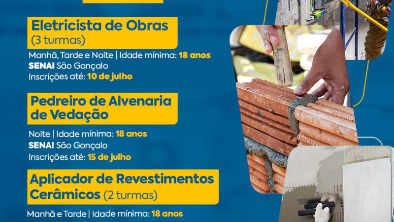 São Gonçalo abre inscrições para mais cursos gratuitos em parceria com o Senai