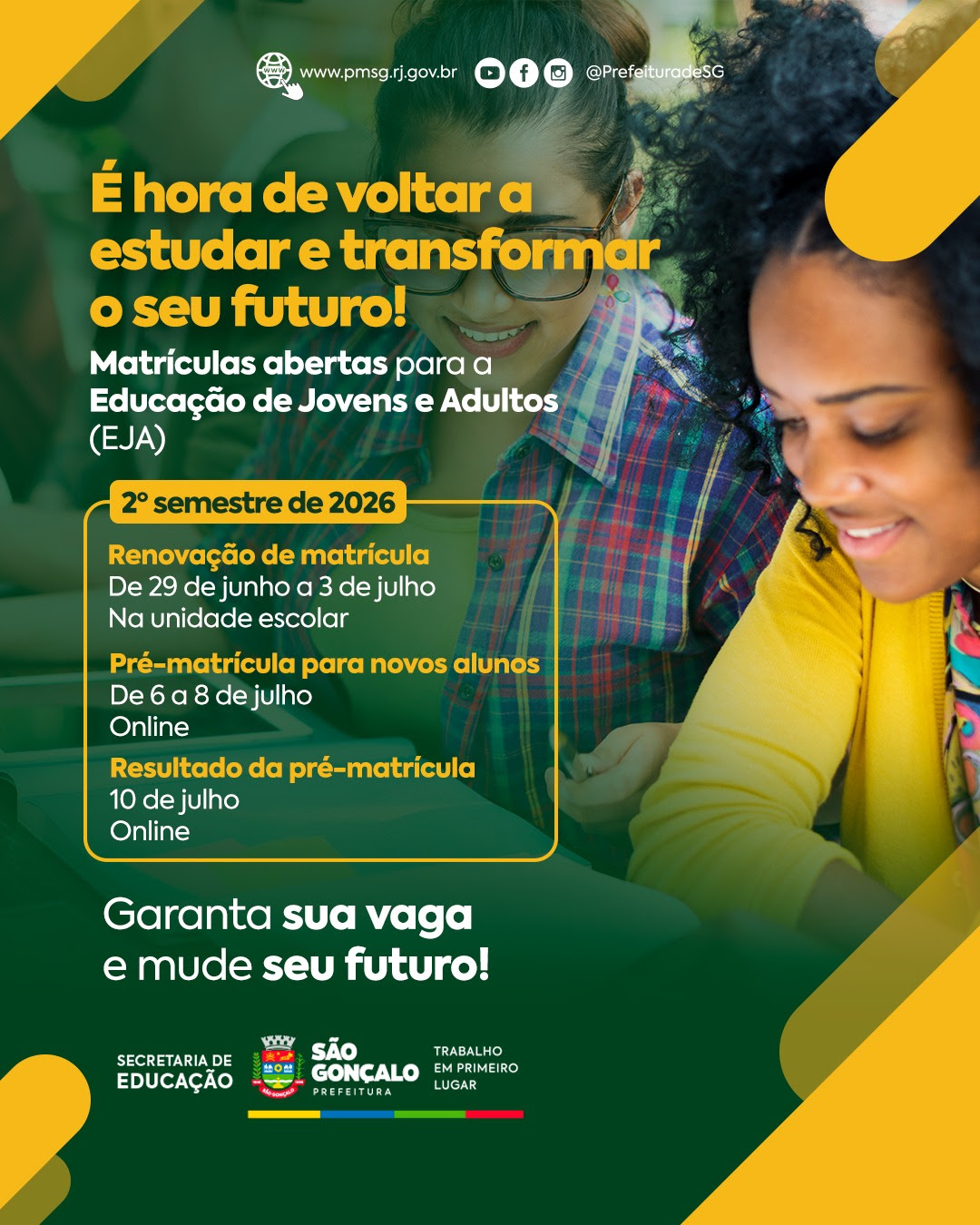 São Gonçalo abre matrícula e renovação para alunos do EJA