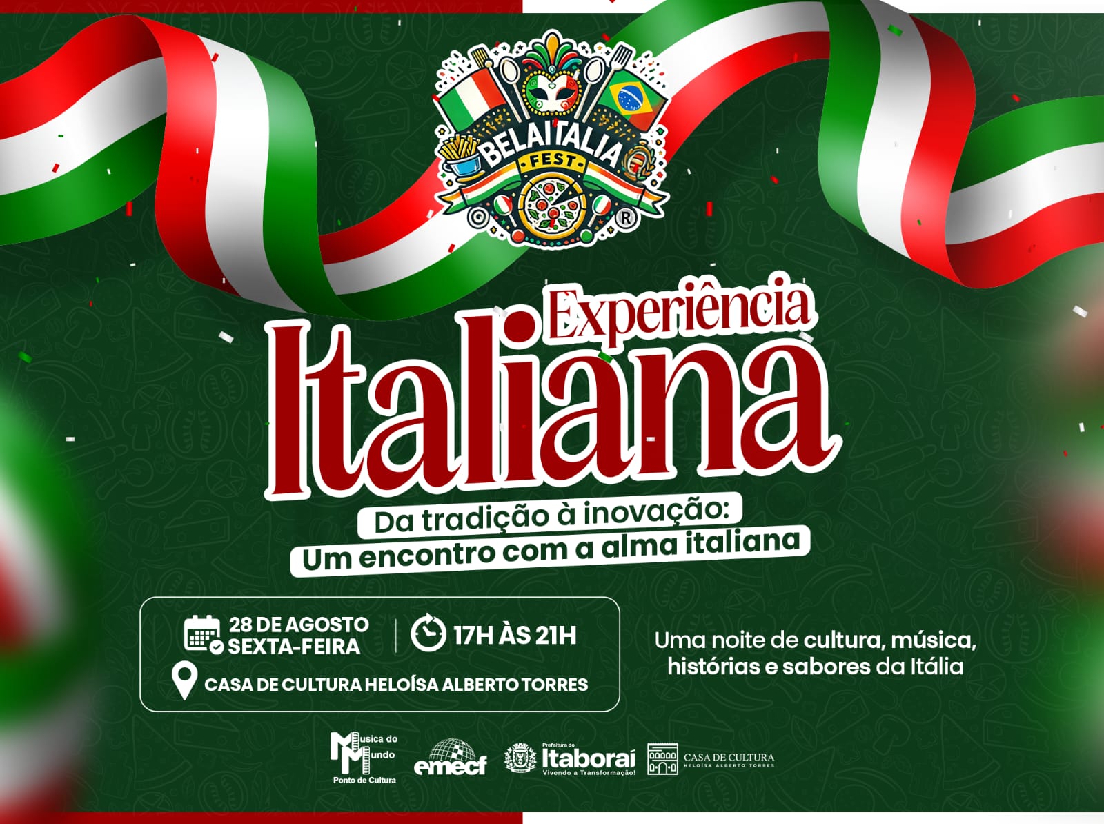 Itaboraí recebe “Experiência Italiana” com música, cultura, histórias e sabores nesta sexta-feira (28/08)