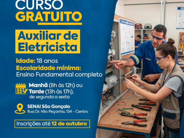 São Gonçalo inscreve para curso profissionalizante gratuito de auxiliar de eletricista