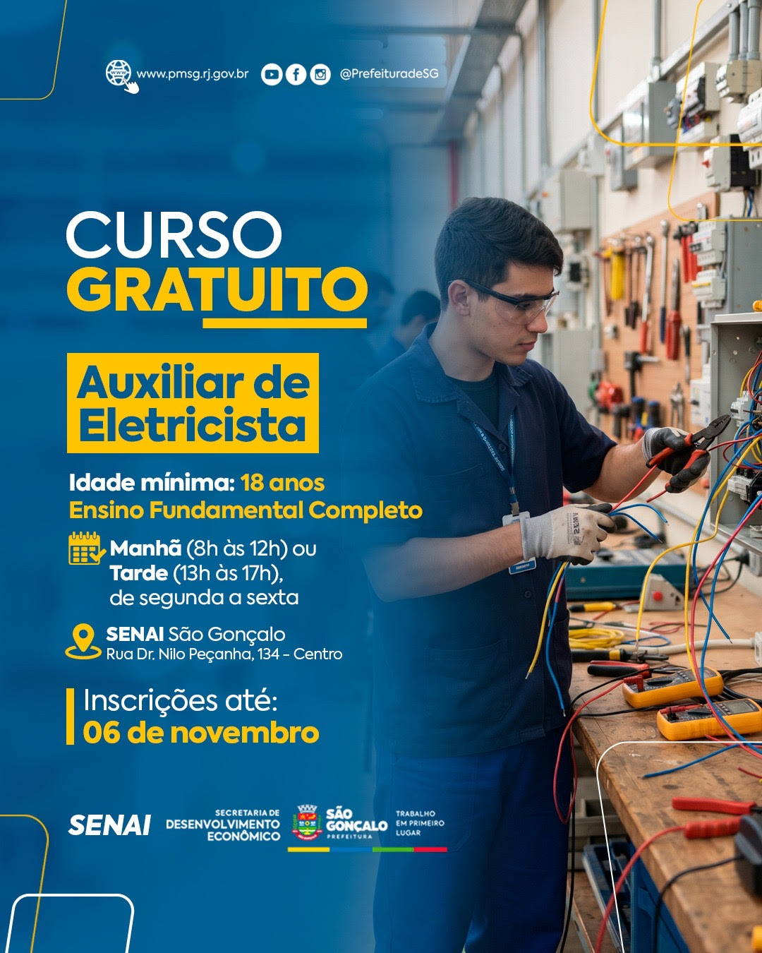 São Gonçalo está com inscrições abertas para curso profissionalizante gratuito de auxiliar de eletricista