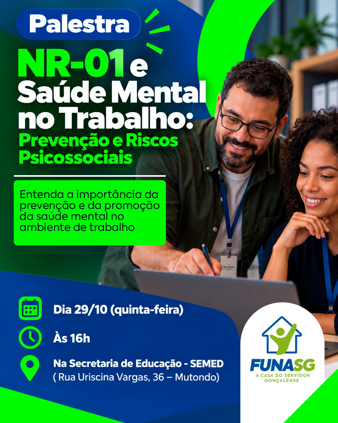 Funasg inscreve para palestra sobre saúde mental no trabalho